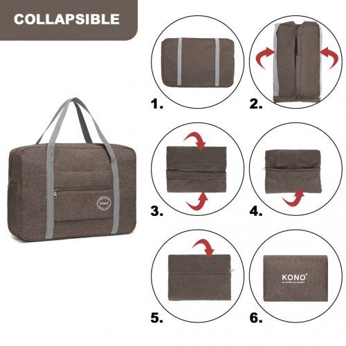 EQ2256 - Kono Foldable Waterproof Storage Travel Handbag - Brown - Easy Luggage