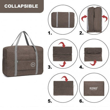 EQ2256 - Kono Foldable Waterproof Storage Travel Handbag - Brown - Easy Luggage