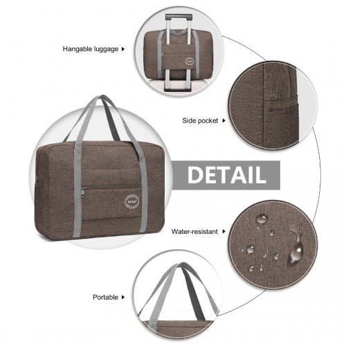 EQ2256 - Kono Foldable Waterproof Storage Travel Handbag - Brown - Easy Luggage