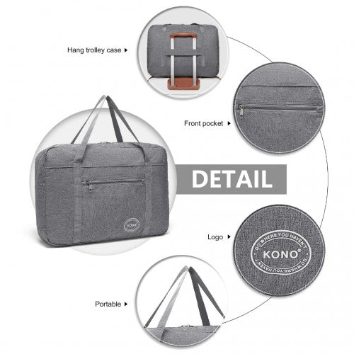 EQ2308 - Kono Foldable Waterproof Storage Cabin Travel Handbag - Grey - Easy Luggage