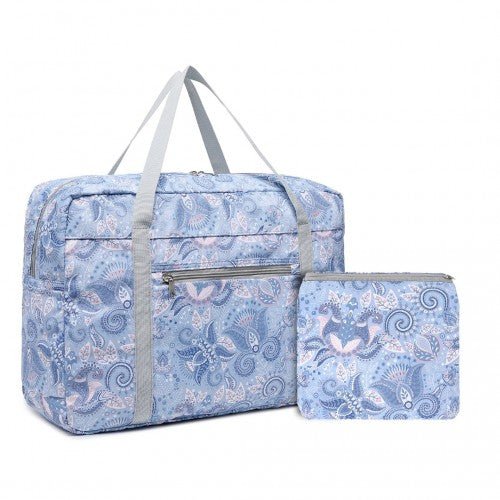EQ2308P - Kono Foldable Waterproof Storage Cabin Travel Handbag Print - Light Blue - Easy Luggage