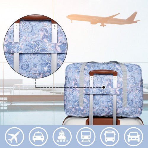 EQ2308P - Kono Foldable Waterproof Storage Cabin Travel Handbag Print - Light Blue - Easy Luggage