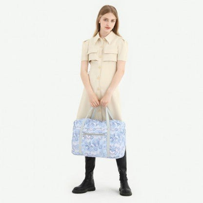EQ2308P - Kono Foldable Waterproof Storage Cabin Travel Handbag Print - Light Blue - Easy Luggage