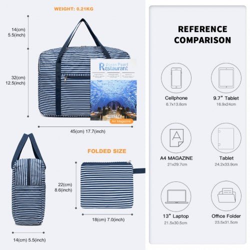 EQ2308S - Kono Foldable Waterproof Storage Cabin Travel Handbag Striped Print - Navy - Easy Luggage