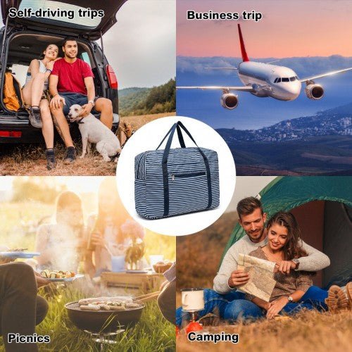 EQ2308S - Kono Foldable Waterproof Storage Cabin Travel Handbag Striped Print - Navy - Easy Luggage