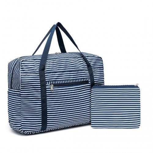 EQ2308S - Kono Foldable Waterproof Storage Cabin Travel Handbag Striped Print - Navy - Easy Luggage