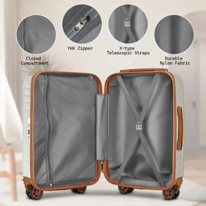 Fantana Premium Expandable Luggage - Hard Shell Polycarbonate, 360° Spinners, TSA Lock - White
