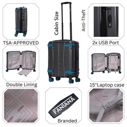 Fantana polypropylene 4 wheels hard shell cabin, ultra light - anti - theft zipper more sizes available - burgundy - Easy Luggage