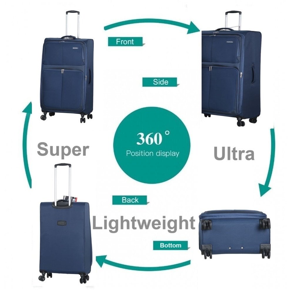 Fantana Super Light Soft Shell 4 - Wheels Expandable Luggage with Multiple Pockets Navy - Easy Luggage