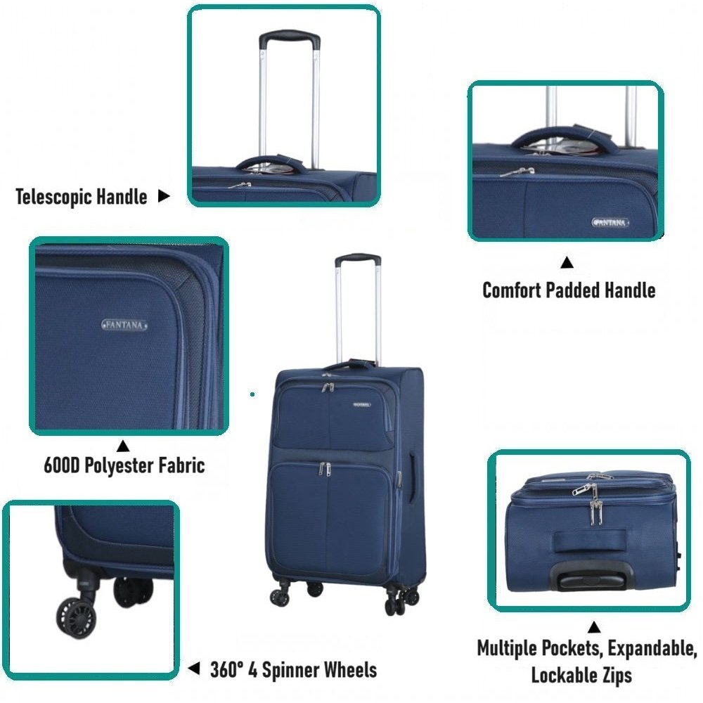 Fantana Super Light Soft Shell 4 - Wheels Expandable Luggage with Multiple Pockets Navy - Easy Luggage