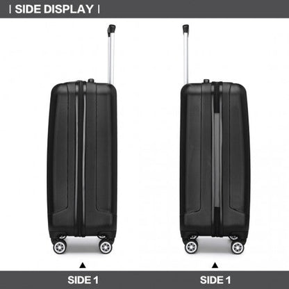 K1773 - 1L - Kono 19 Inch Cabin Size ABS Hard Shell Luggage with Vertical Stripes - Ideal for Carry - On - Black - Easy Luggage