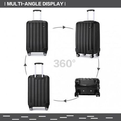 K1773 - 1L - Kono 19 Inch Cabin Size ABS Hard Shell Luggage with Vertical Stripes - Ideal for Carry - On - Black - Easy Luggage