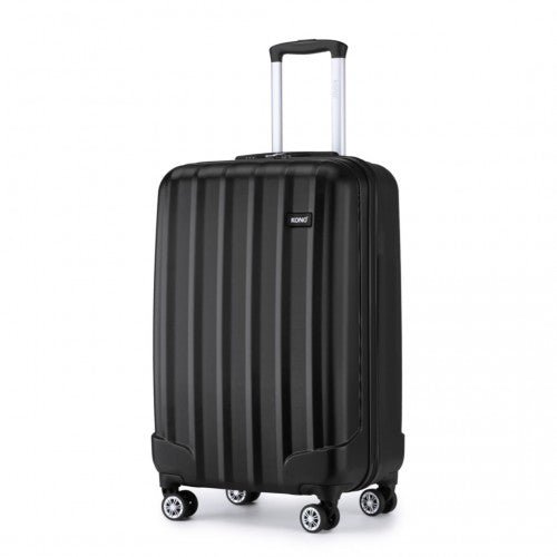 K1773 - 1L - Kono 19 Inch Cabin Size ABS Hard Shell Luggage with Vertical Stripes - Ideal for Carry - On - Black - Easy Luggage