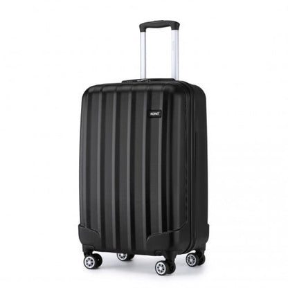K1773 - 1L - Kono 19 Inch Cabin Size ABS Hard Shell Luggage with Vertical Stripes - Ideal for Carry - On - Black - Easy Luggage