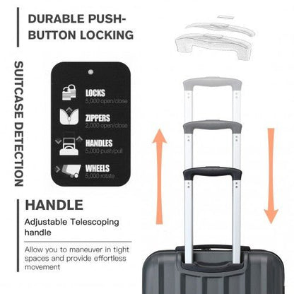 K1773 - 1L - Kono 19 Inch Cabin Size ABS Hard Shell Luggage with Vertical Stripes - Ideal for Carry - On - Grey - Easy Luggage