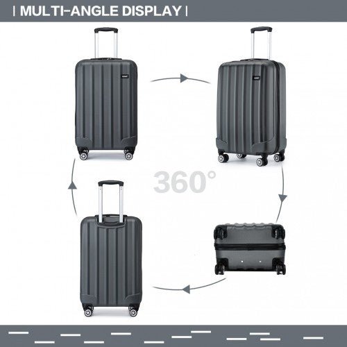 K1773 - 1L - Kono 19 Inch Cabin Size ABS Hard Shell Luggage with Vertical Stripes - Ideal for Carry - On - Grey - Easy Luggage