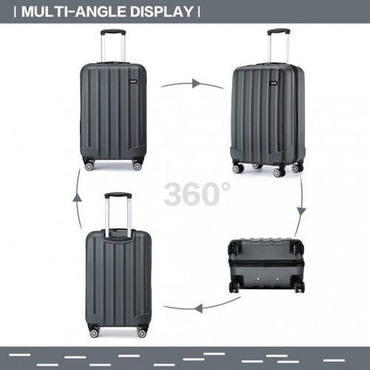 K1773 - 1L - Kono 19 Inch Cabin Size ABS Hard Shell Luggage with Vertical Stripes - Ideal for Carry - On - Grey - Easy Luggage