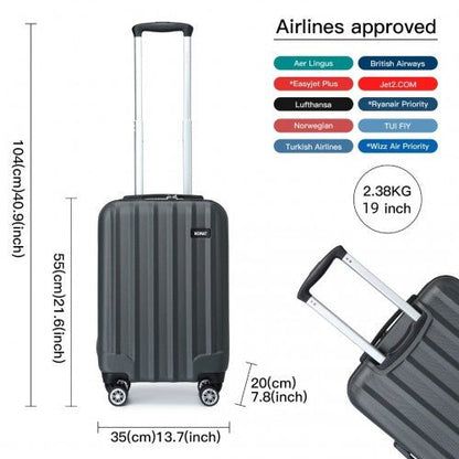 K1773 - 1L - Kono 19/24/28 Inch 3 Piece Set Striped ABS Hard Shell Luggage with 360 - Degree Spinner Wheels - Grey - Easy Luggage