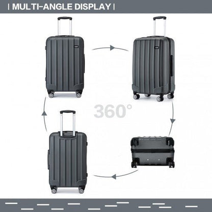 K1773 - 1L - Kono 19/24/28 Inch 3 Piece Set Striped ABS Hard Shell Luggage with 360 - Degree Spinner Wheels - Grey - Easy Luggage