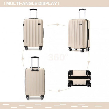 K1773 - 1L - Kono 24 Inch Striped ABS Hard Shell Luggage with 360 - Degree Spinner Wheels - Beige - Easy Luggage