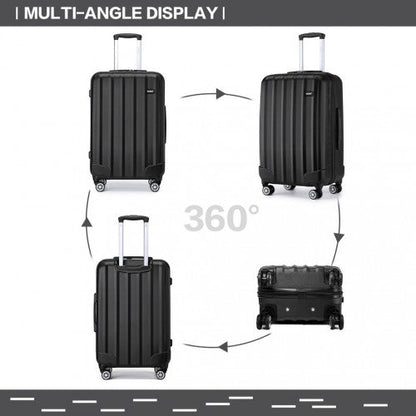 K1773 - 1L - Kono 24 Inch Striped ABS Hard Shell Luggage with 360 - Degree Spinner Wheels - Black - Easy Luggage