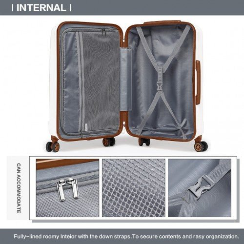 K1773 - 1L - Kono 24 Inch Striped ABS Hard Shell Luggage with 360 - Degree Spinner Wheels - Cream - Easy Luggage