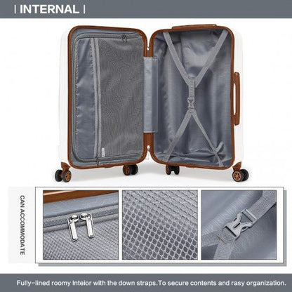 K1773 - 1L - Kono 24 Inch Striped ABS Hard Shell Luggage with 360 - Degree Spinner Wheels - Cream - Easy Luggage