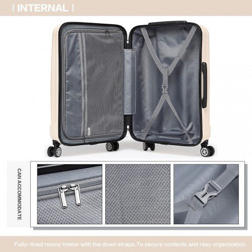 K1773 - 1L - Kono 28 Inch Striped ABS Hard Shell Luggage with 360 - Degree Spinner Wheels - Beige - Easy Luggage