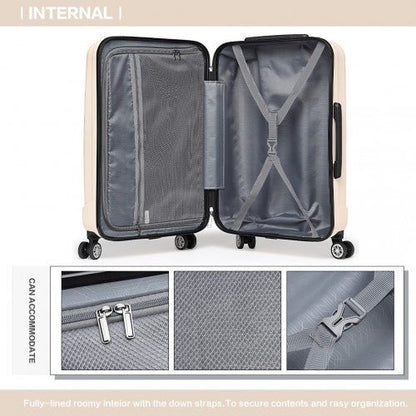 K1773 - 1L - Kono 28 Inch Striped ABS Hard Shell Luggage with 360 - Degree Spinner Wheels - Beige - Easy Luggage