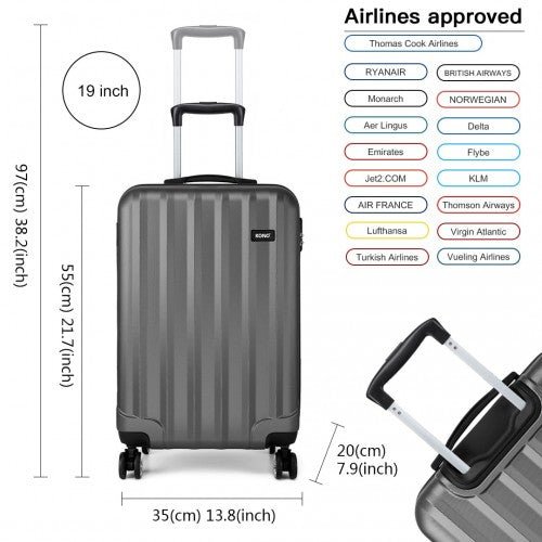 K1773L - Kono Vertical Stripe Hard Shell Suitcase 19 Inch Luggage - Grey - Easy Luggage