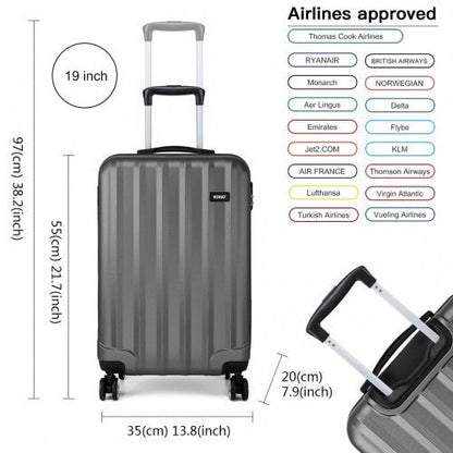 K1773L - Kono Vertical Stripe Hard Shell Suitcase 19 Inch Luggage - Grey - Easy Luggage