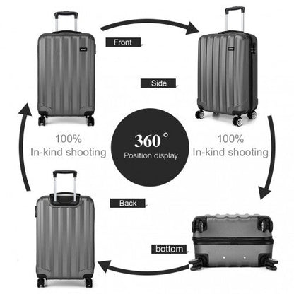 K1773L - Kono Vertical Stripe Hard Shell Suitcase 19 Inch Luggage - Grey - Easy Luggage