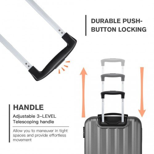 K1773L - Kono Vertical Stripe Hard Shell Suitcase 19 Inch Luggage - Grey - Easy Luggage