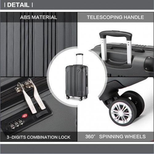 K1777 - 1L - Kono 28 Inch ABS Lightweight Compact Hard Shell Travel Luggage For Extended Journeys - Grey - Easy Luggage