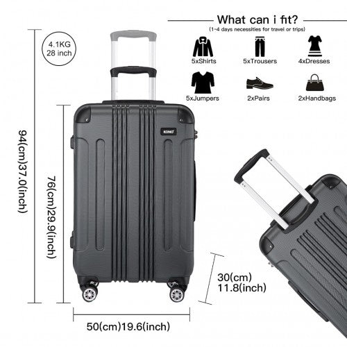 K1777 - 1L - Kono 28 Inch ABS Lightweight Compact Hard Shell Travel Luggage For Extended Journeys - Grey - Easy Luggage