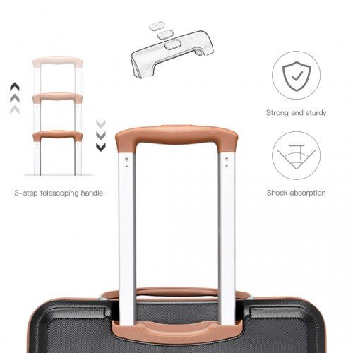 K1871 - 1L - Kono ABS 20 Inch Sculpted Horizontal Design Cabin Luggage - Black And Brown - Easy Luggage