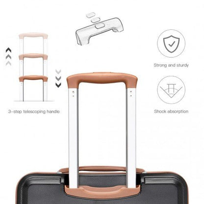 K1871 - 1L - Kono ABS 20 Inch Sculpted Horizontal Design Cabin Luggage - Black And Brown - Easy Luggage