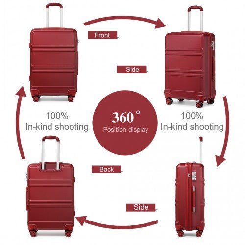 K1871 - 1L - Kono ABS 20 Inch Sculpted Horizontal Design Cabin Luggage - Burgundy - Easy Luggage