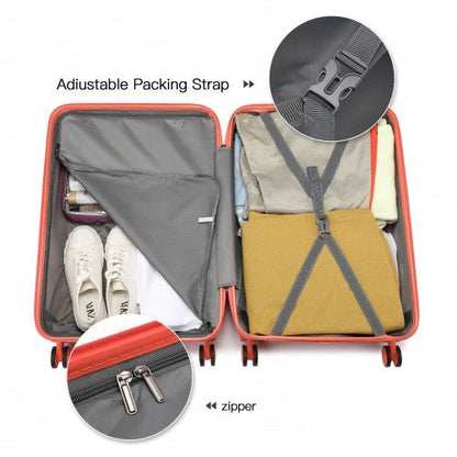 K1871 - 1L - Kono ABS 20 Inch Sculpted Horizontal Design Cabin Luggage - Coral - Easy Luggage