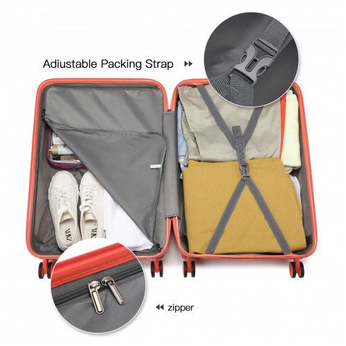 K1871 - 1L - Kono ABS 20 Inch Sculpted Horizontal Design Cabin Luggage - Coral - Easy Luggage
