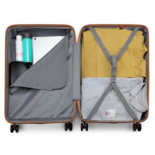 K1871 - 1L - Kono ABS 20 Inch Sculpted Horizontal Design Cabin Luggage - Cream - Easy Luggage
