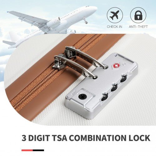 K1871 - 1L - Kono ABS 20 Inch Sculpted Horizontal Design Cabin Luggage - Cream - Easy Luggage