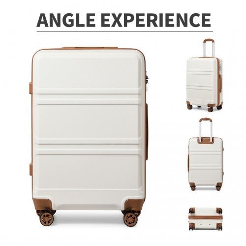 K1871 - 1L - Kono ABS 20 Inch Sculpted Horizontal Design Cabin Luggage - Cream - Easy Luggage