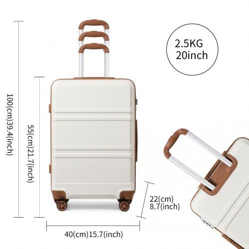 K1871 - 1L - Kono ABS 20 Inch Sculpted Horizontal Design Cabin Luggage - Cream - Easy Luggage