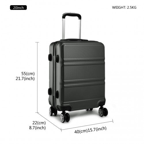 K1871 - 1L - Kono ABS 20 Inch Sculpted Horizontal Design Cabin Luggage - Grey - Easy Luggage
