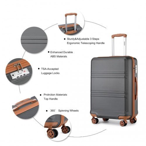 K1871 - 1L - Kono ABS 20 Inch Sculpted Horizontal Design Cabin Luggage - Grey And Brown - Easy Luggage