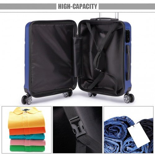K1871 - 1L - Kono ABS 20 Inch Sculpted Horizontal Design Cabin Luggage - Navy Blue - Easy Luggage