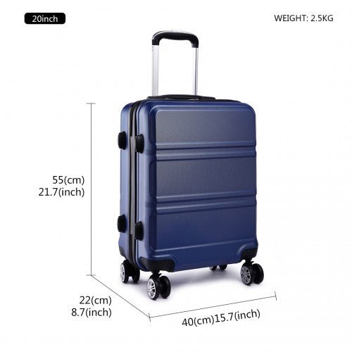 K1871 - 1L - Kono ABS 20 Inch Sculpted Horizontal Design Cabin Luggage - Navy Blue - Easy Luggage