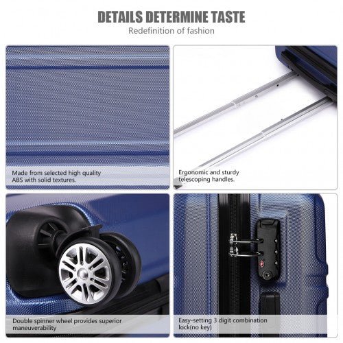 K1871 - 1L - Kono ABS 20 Inch Sculpted Horizontal Design Cabin Luggage - Navy Blue - Easy Luggage