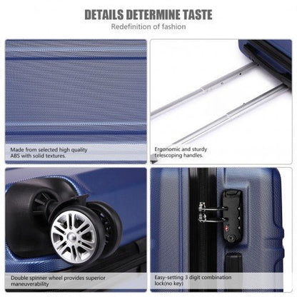 K1871 - 1L - Kono ABS 20 Inch Sculpted Horizontal Design Cabin Luggage - Navy Blue - Easy Luggage